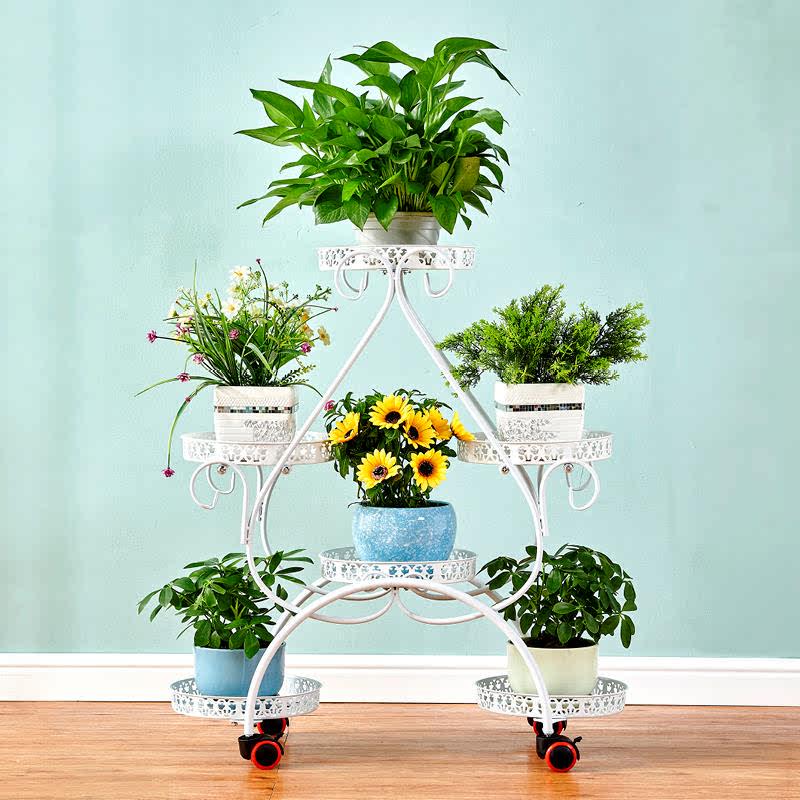 花架置物架铁艺多层移动带轮省空间推拉阳台客厅落地绿萝花盆架子