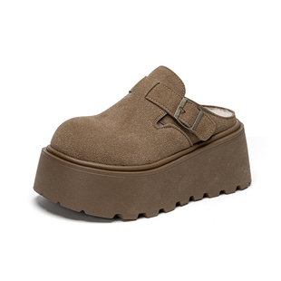 依思q厚底勃肯鞋女棉拖2026增高复古毛毛外穿加绒保暖包头半拖鞋