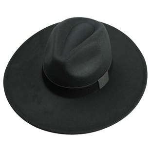 礼帽男款呢子大檐黑色礼帽法式英伦复古绅士帽大头围帽子爵士帽