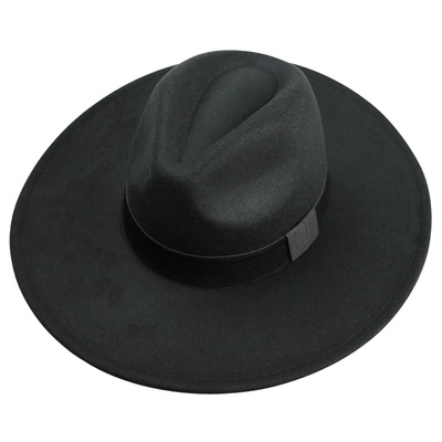 呢子白色宽檐爵士帽大头围