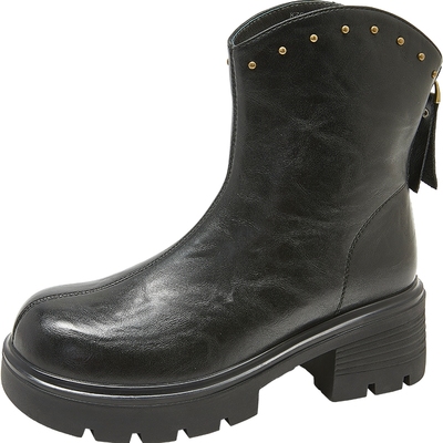 康莉美拉德靴子女2025冬季新款厚底洋气短靴粗跟高跟靴增高骑士靴