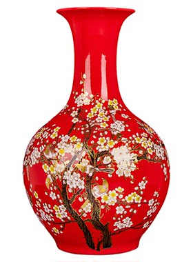 新年送礼中国红釉景德镇陶瓷器大花瓶摆件超大号时时报喜装饰品质