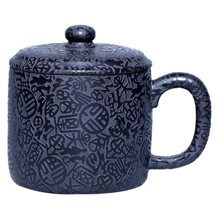 加厚加重石黄紫砂杯宜兴泡茶杯单手杯百福杯大容量高端手工杯