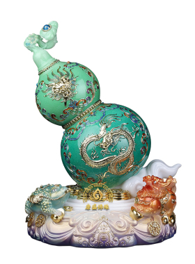 汉白玉葫芦掐丝珐琅招财摆件