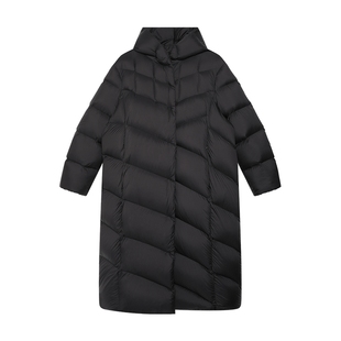 高密轻薄无胆防绒面料 半圆女装[复古]2025冬斜线绗缝长款羽绒服