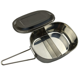 加厚304不锈钢成人饭盒 中式带柄分隔便当盒食堂打饭大小号蒸饭盒