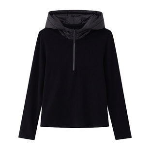 猫人加绒德绒连帽半拉链卫衣女内搭2025秋冬保暖打底帽衫长袖上衣