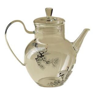 里作高端墨彩松鹤玻璃泡茶壶耐高温花茶壶家用带过滤功夫茶具茶器