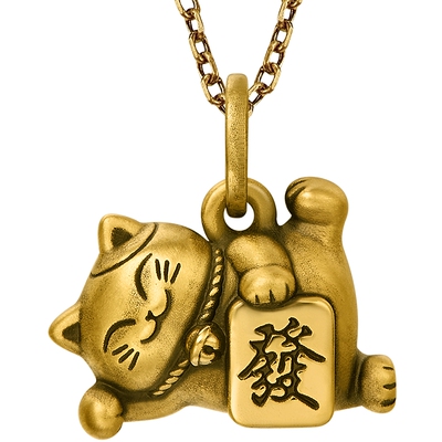 周大福独白躺发招财猫黄金吊坠