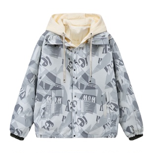 假两件连帽外套男生春秋新款防风夹克男装初高中学生青少年上衣服