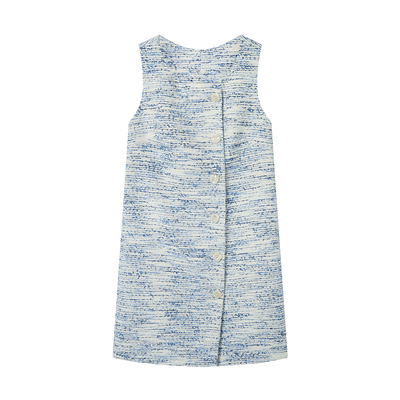 显瘦直筒A字无袖蓝色法式复古