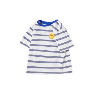 迷你巴拉巴拉女童短袖t恤夏季新款男童半袖儿童撞色条纹t恤衫童装