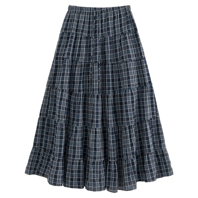 AZure复古格子半裙不规则蛋糕裙