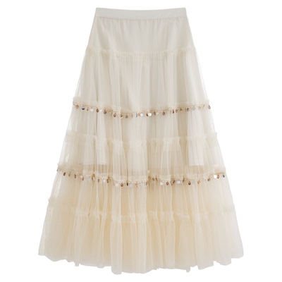 AZure温柔风花边网纱裙中长款