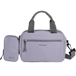 Qminica多功能双层斜挎包女轻便大容量通勤手提单肩包休闲简约