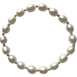 恬静秀气椭圆米形珍珠配925银小金珠手链细手腕低调轻奢强光天然