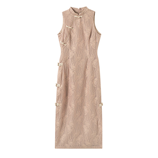 Srose 温婉妃红复古新中式少女旗袍改良款无袖显瘦惊艳粉色连衣裙