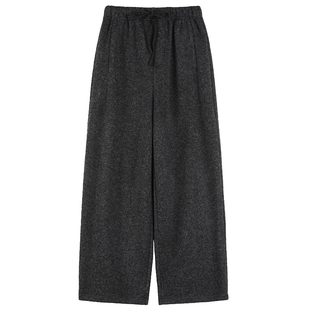 黑灰色毛呢九分阔腿裤女秋冬小个子老钱风直筒宽松休闲奶奶萝卜裤
