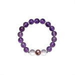 京润珍珠紫容925银淡水珍珠紫色水晶手链10-11mm粉紫色圆形珍珠D