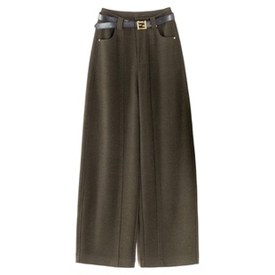 今年流行南瓜橙加厚毛呢弯刀裤女2025秋冬新款高腰软糯羊绒休闲裤