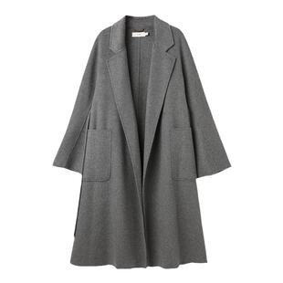 西町村屋简约气质羊毛大衣女装秋冬新款复古长款双面呢XH9D10505