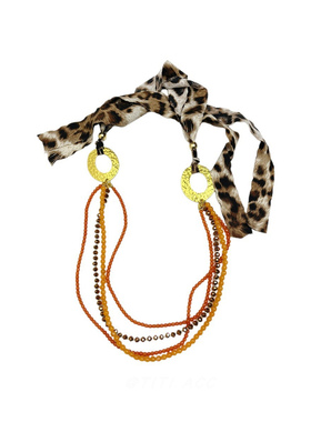 复古民族风多层彩色串珠项链女2025新款豹纹丝巾长毛衣链夸张颈饰