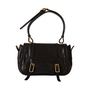 荣轻复古vintage腋下包水洗做旧软牛皮单肩包黑色斜挎邮差包女士