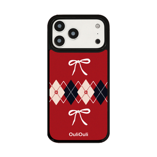 【快乐前奏】OuliOuli磁吸手机壳红色菱格纹情侣全包小众原创高级感ins风韩式节日新年礼物黑边框iphone17