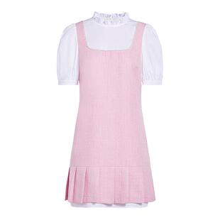 FIVE PLUS小香风连衣裙女花边领短裙泡泡袖假两件女夏装