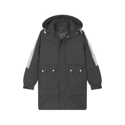 唐狮条纹拼接宽松连帽保暖羽绒服