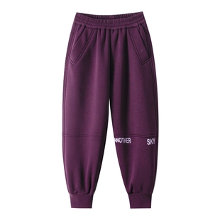 男大童春秋季潮牌运动紫色卫裤2026新款男孩长裤儿童春装宽松裤子