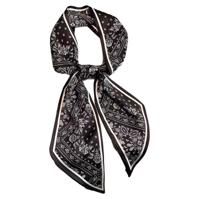 长条小丝巾女春秋夏季黑色护颈围脖子搭配衬衫飘带丝带腰带薄围巾