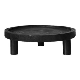 栗石复古新中式黑色碳化木圆形托盘摆件民宿茶室高级感干果盘茶台