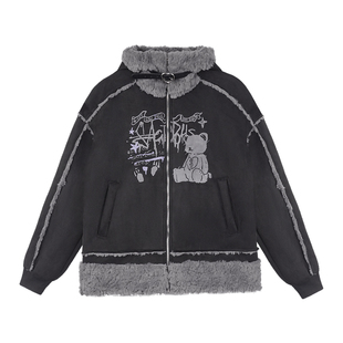 SagiDolls少女斗志#极地少女#皮毛一体!甜酷小熊涂鸦保暖外套带帽