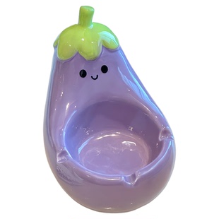 个性高颜值茄子陶瓷烟灰缸可爱时尚家用办公室创意防飞灰烟缸摆件