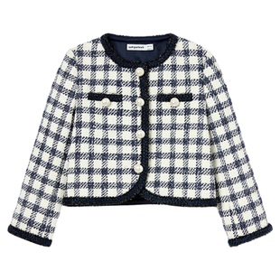 self-portrait 2026早春新款童装蓝格子粗花呢小香风外套