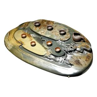 热卖茶盘家用精品新款砚台办公室带排水一体式茶盘套装天然原石砚台金晕金皮精雕茶盘歙砚茶海端砚茶盘收藏