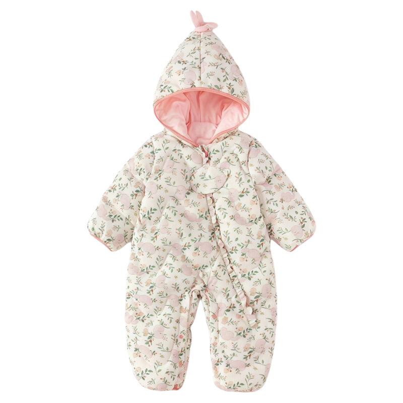 品牌婴儿羽绒连体衣宝宝衣服冬装2025新款男童女童碎花洋气羽绒服