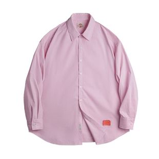 马登浅秋系粉白条纹衬衫慵懒度假风外套微弹镂空oversize上衣女秋