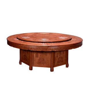 明清古典花梨木实木圆形2-4米大餐桌电动转盘12-30人格木中式饭桌