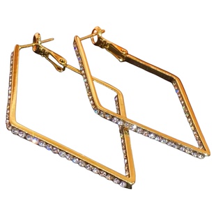 925银针夸张镶钻几何菱形耳圈欧美气质圈圈大耳环耳坠耳饰耳钉女