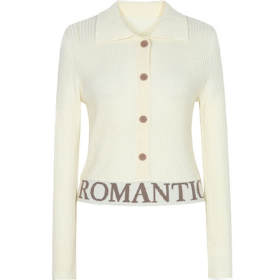 XG雪歌字母提花长袖毛针织衫时尚春季新款短款绵羊毛套头毛衫女装