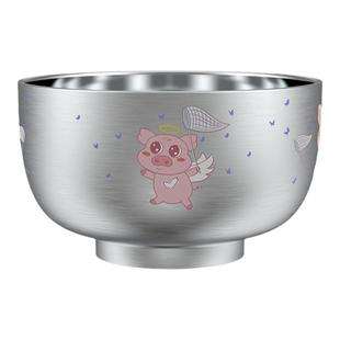 儿童卡通十二生肖家用吃饭碗304不锈钢汤碗带盖防烫摔可高温消毒