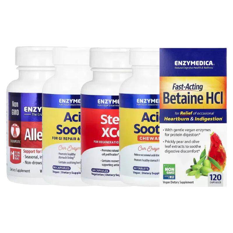 Enzymedica酸Soothe VeggieGest盐酸甜菜碱Allerase多功能细胞酶