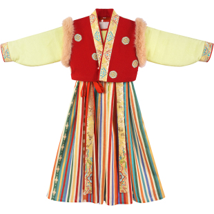 乌扣.嘉平 女童汉服冬装加厚保暖套装儿童拜年服亲子新年古装冬季