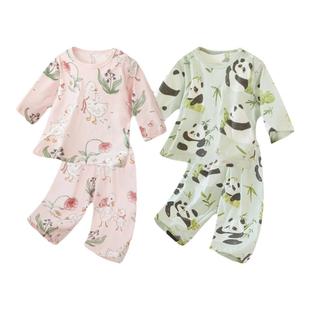 婴儿夏季套装九分裤纯棉薄款分体长袖空调服宝宝夏天衣服男女童夏