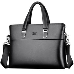 七匹狼真皮男包手提包商务休闲公文包横款头层牛皮男士单肩斜挎包
