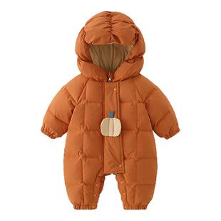 婴儿连体衣女宝宝冬季羽绒棉服0一1岁男小孩外出衣服保暖加绒加厚
