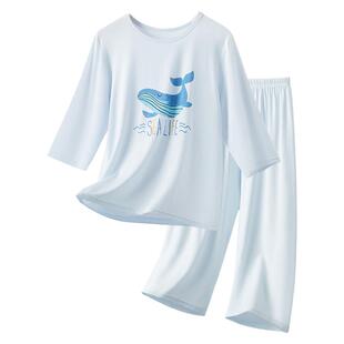男童睡衣夏薄款儿童冰丝莱赛尔家居套装男孩女童大童空调服青少年