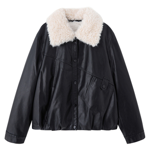 海宁真皮皮衣女短款加绒加厚2025秋冬新款绵羊皮外套韩版宽松夹克